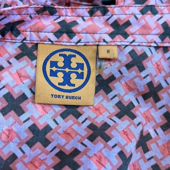 Tory Burch Boho Pink Printed Long Sleeve V Neck Blouse with Sequins Sz 8 - Picture 9 of 11